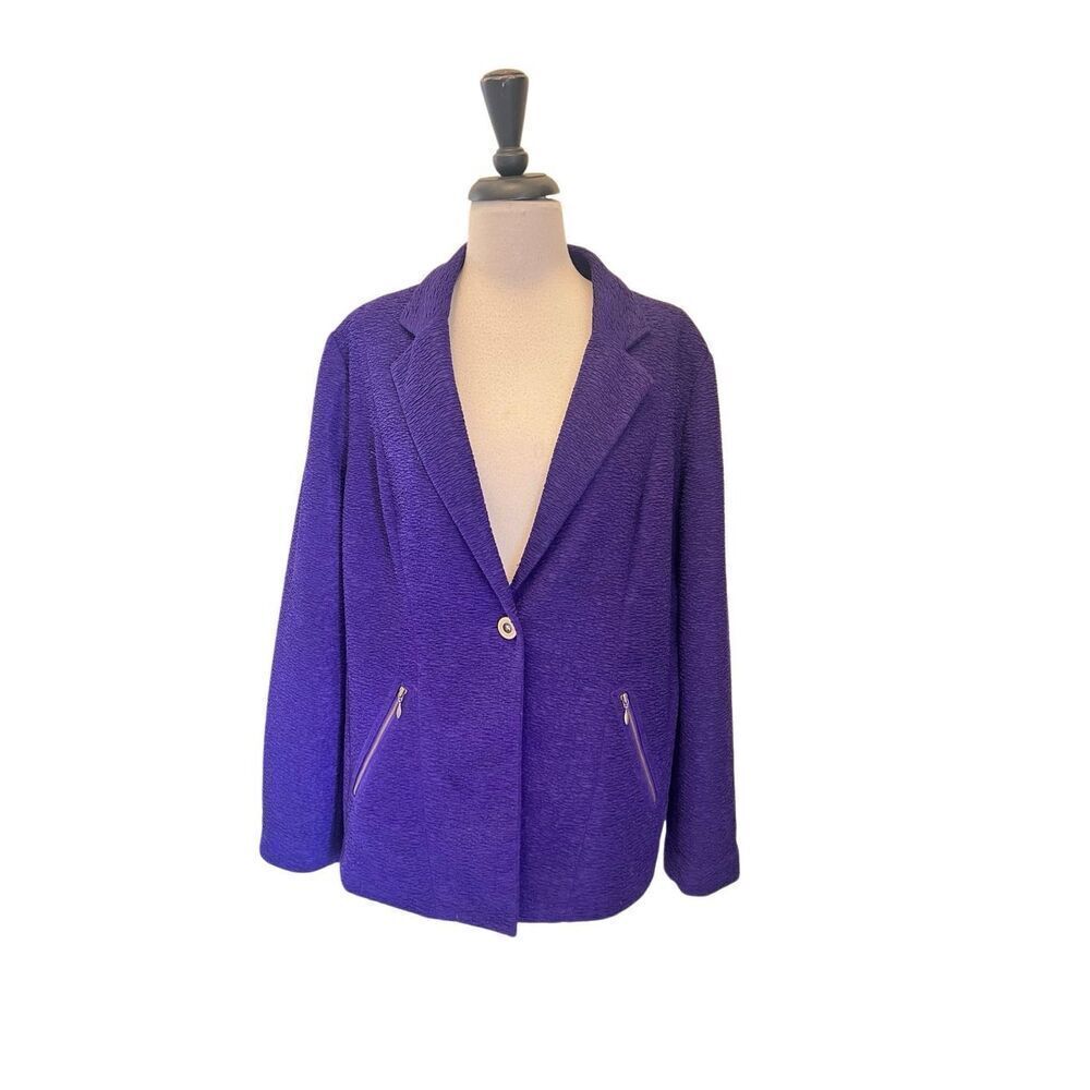 Chico's Women's Textured V Neck Single Button Blazer Jacket Purple Size 2 Large